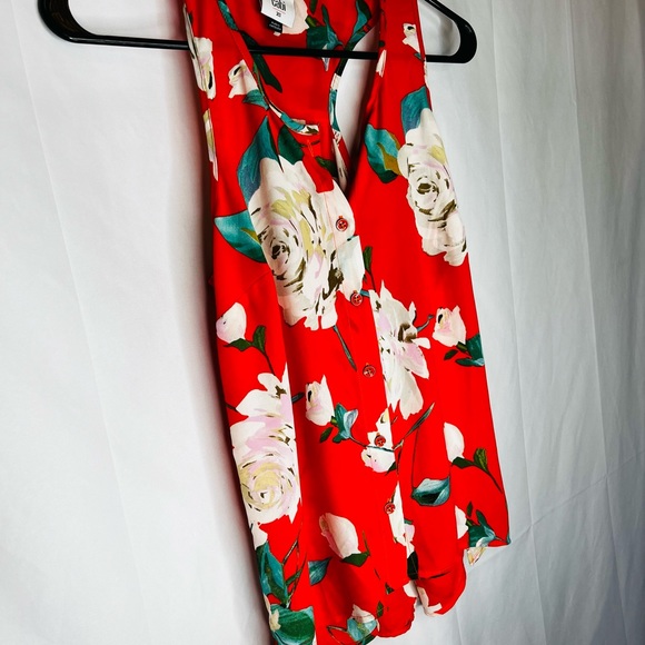 Cabi, NWOT, SZ XS, Button Down Sleeveless Top, Deep orange and floral - Picture 2 of 3